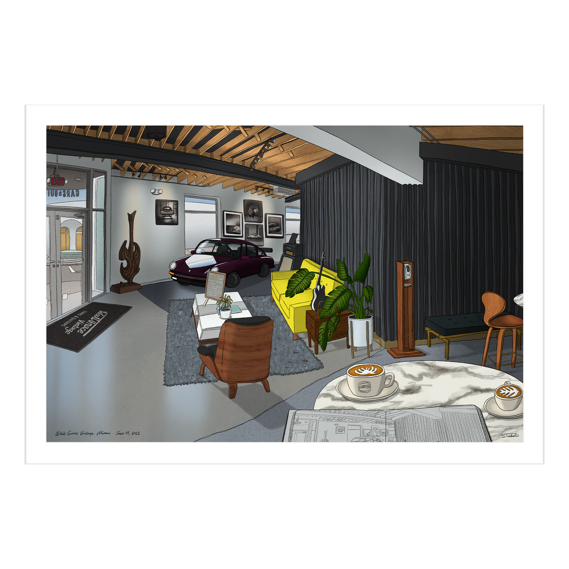 Walt Grace Vintage Cafe Illustration Print