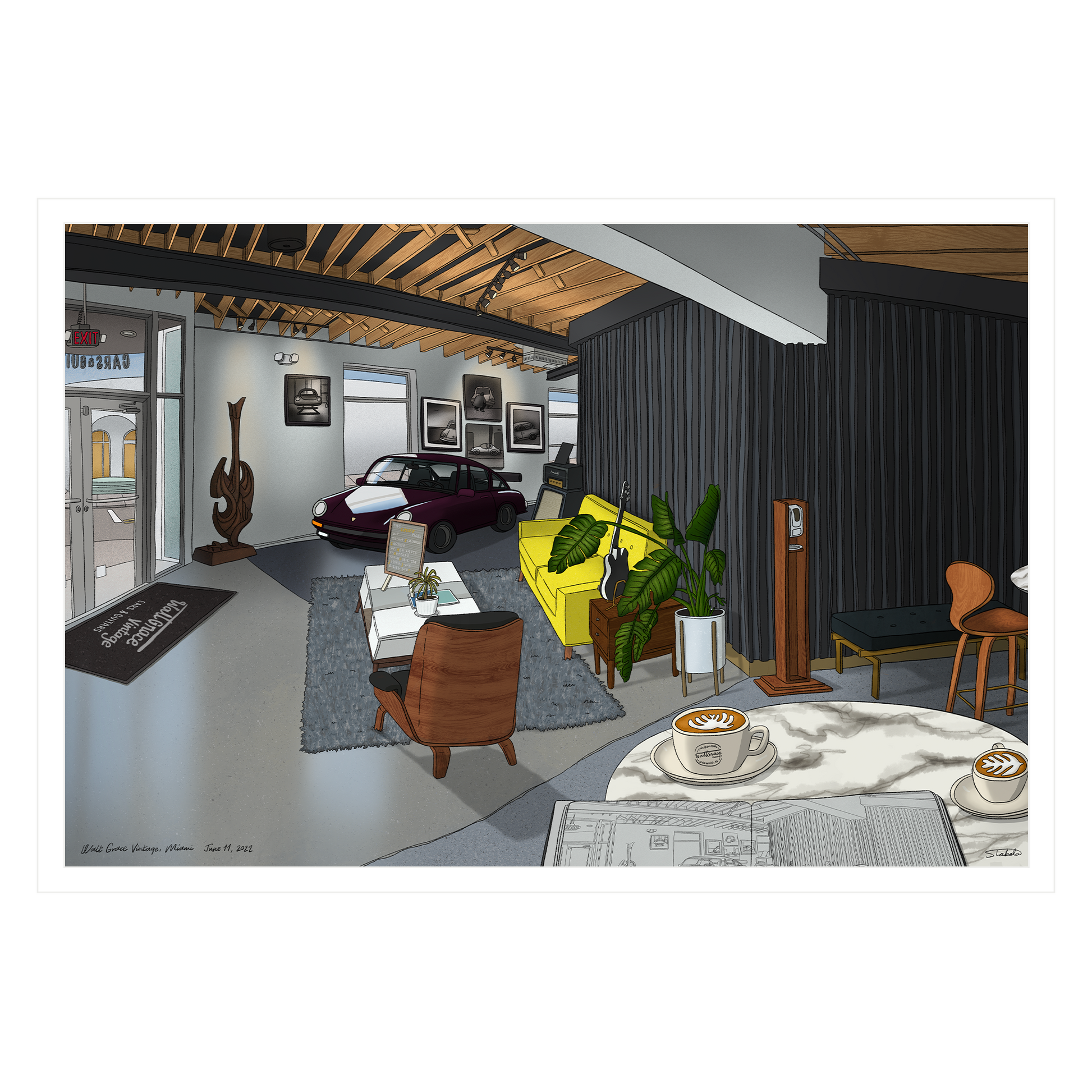 Walt Grace Vintage Cafe Illustration Print
