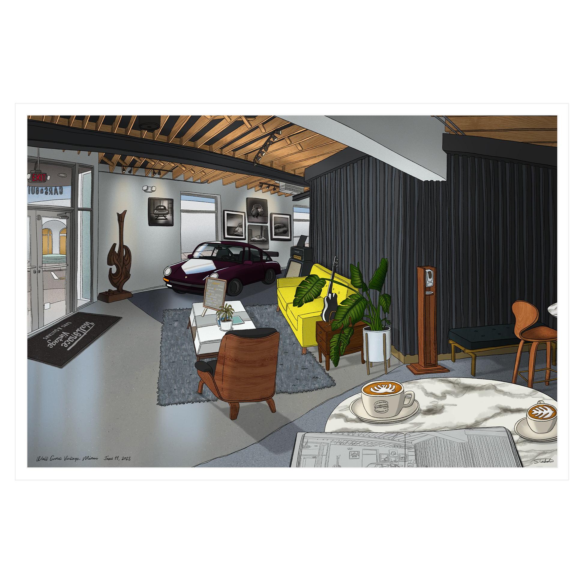Walt Grace Vintage Cafe Illustration Print